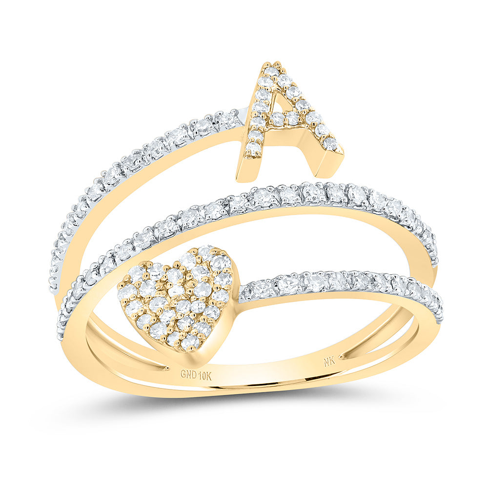 10K Yellow Gold 3/8 CTW-Natural Diamond Gift Initial "A" Heart Ladies Ring 2.48 Gram