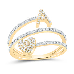 10K Yellow Gold 3/8 CTW-Natural Diamond Gift Initial "A" Heart Ladies Ring 2.48 Gram