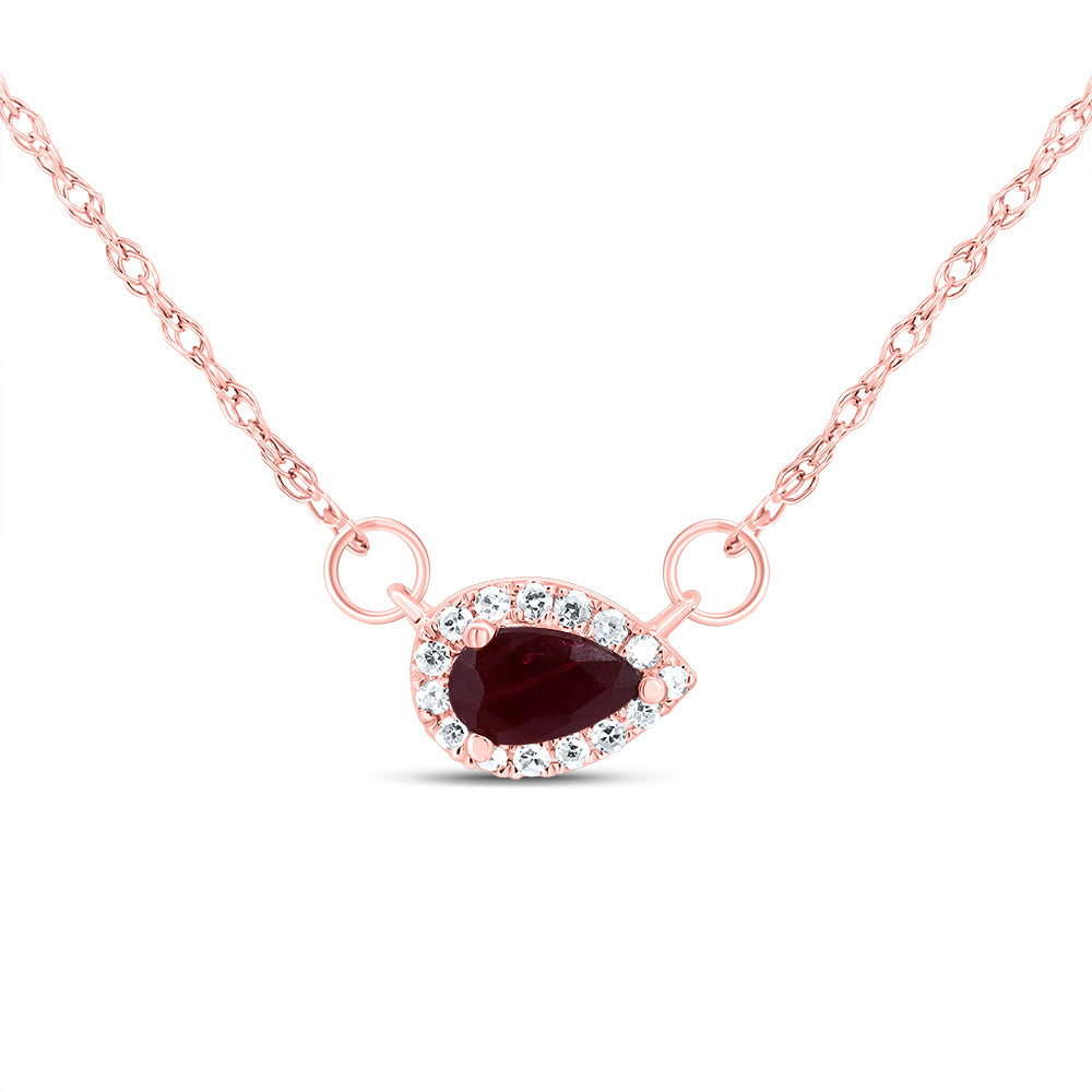 14K Rose Gold 1/20 CTW-Natural Diamond 5X3MM Ps-Ru Natural Gemstone Pear Necklace (18 Inch ) 0.41 Gram