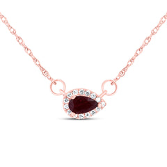 14K Rose Gold 1/20 CTW-Natural Diamond 5X3MM Ps-Ru Natural Gemstone Pear Necklace (18 Inch ) 0.41 Gram