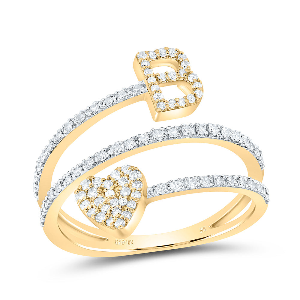 10K Yellow Gold 3/8 CTW-Natural Diamond Gift Initial "B" Heart Ladies Ring 2.48 Gram