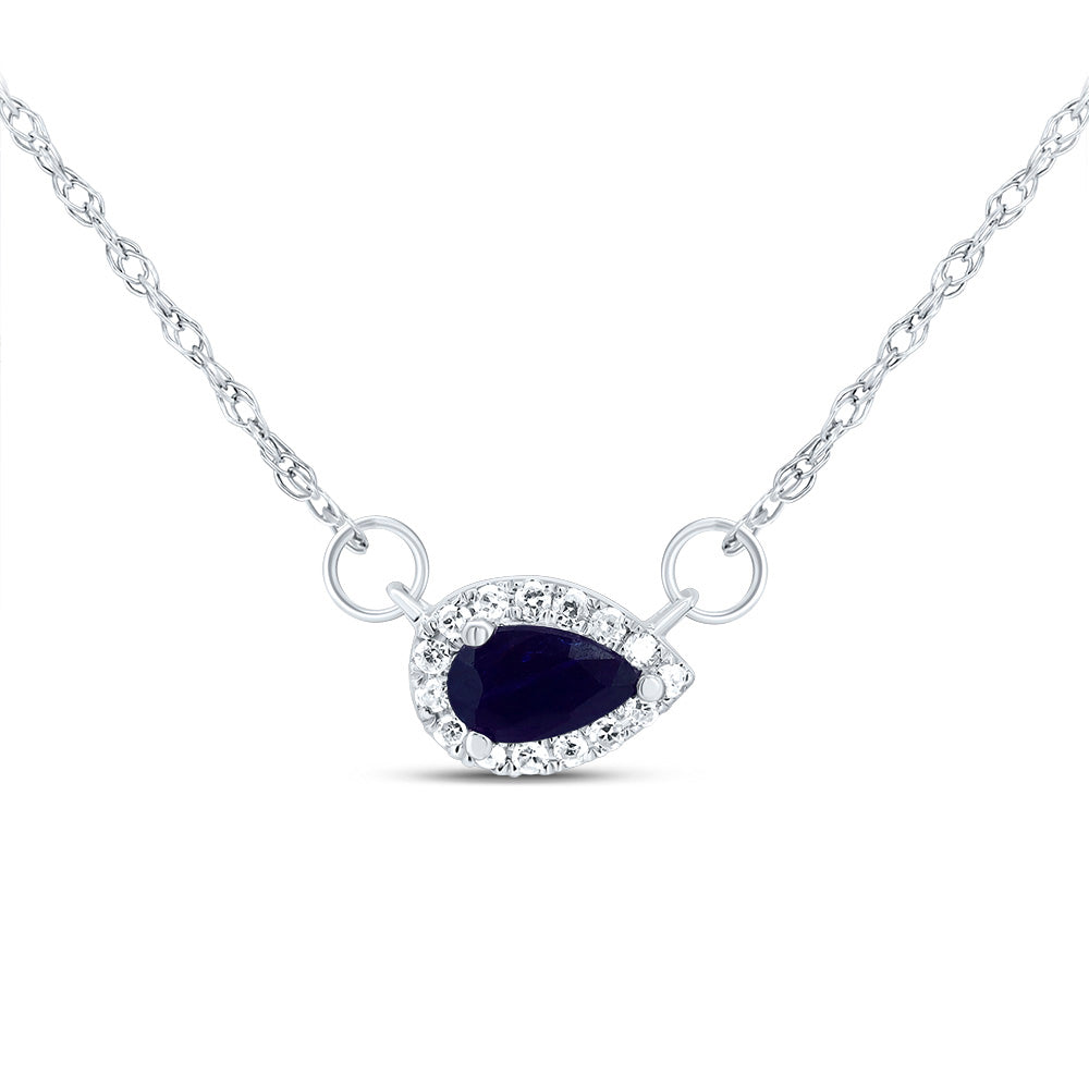 14K White Gold 1/20 CTW-Natural Diamond 5X3MM Ps-Bs Natural Gemstone Pear Necklace (18 Inch ) 0.41 Gram