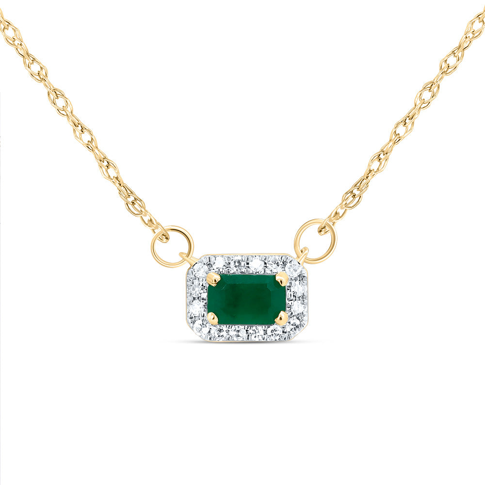 14K Yellow Gold 1/20 CTW-Natural Diamond 5X3MM Em-Em Natural Gemstone Emerald Necklace (18 Inch ) 0.55 Gram