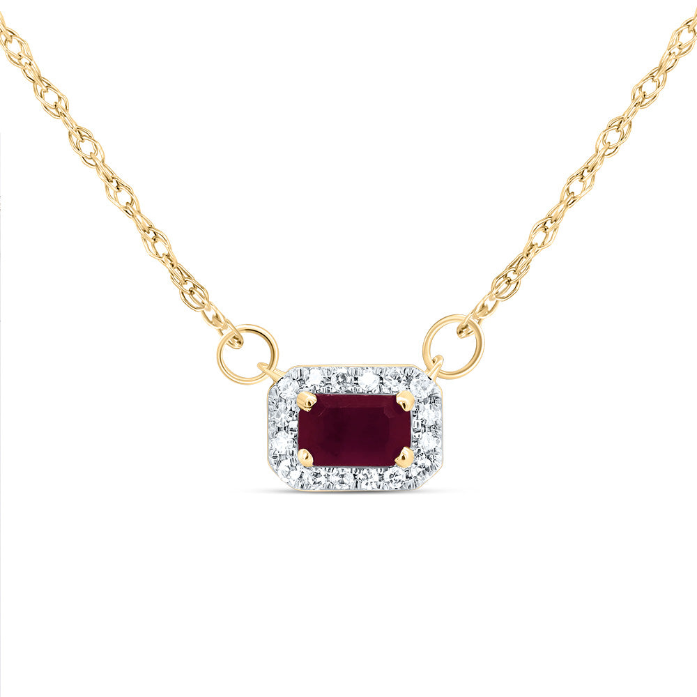 14K Yellow Gold 1/20 CTW-Natural Diamond 5X3MM Em-Ru Natural Gemstone Emerald Necklace (18 Inch ) 0.54 Gram