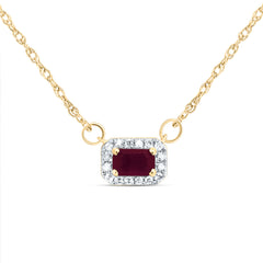 14K Yellow Gold 1/20 CTW-Natural Diamond 5X3MM Em-Ru Natural Gemstone Emerald Necklace (18 Inch ) 0.54 Gram