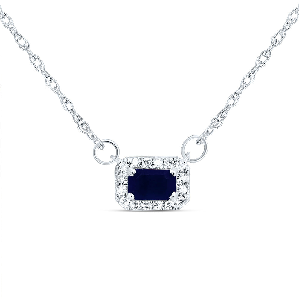 14K White Gold 1/20 CTW-Natural Diamond 5X3MM Em-Bs Natural Gemstone Emerald Necklace (18 Inch ) 0.53 Gram