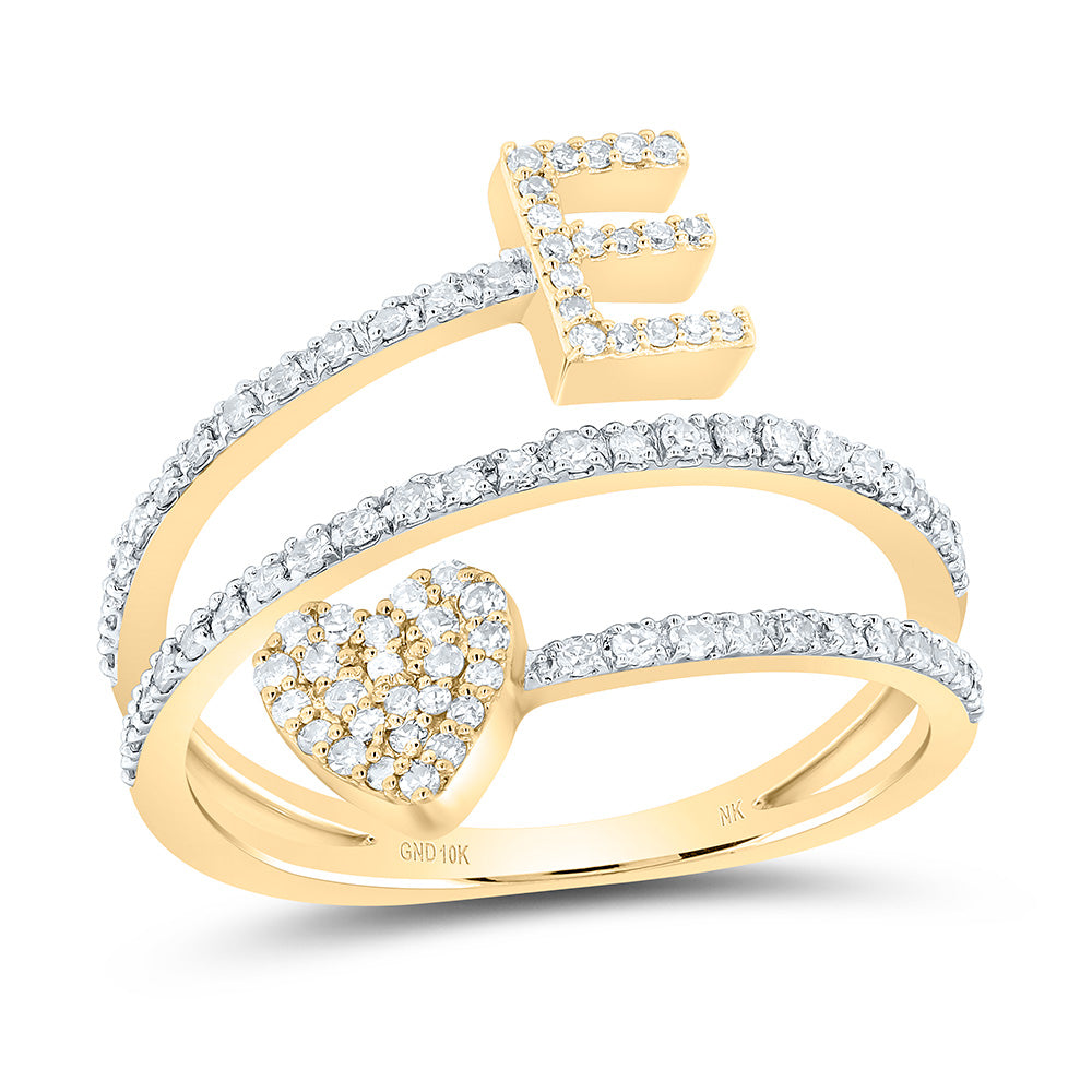 10K Yellow Gold 3/8 CTW-Natural Diamond Gift Initial "E" Heart Ladies Ring 2.71 Gram