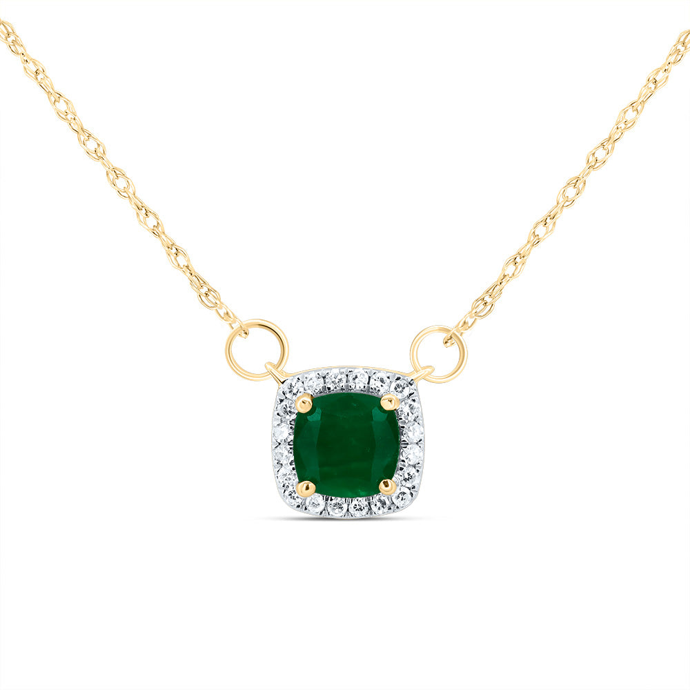 14K Yellow Gold 1/12 CTW-Natural Diamond 5X5MM Cu-Em Natural Gemstone Cushion Necklace (18 Inch ) 0.66 Gram