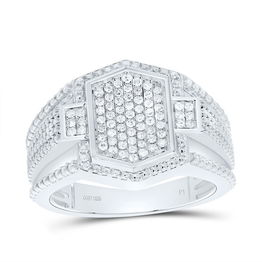 Sterling Silver 3/8 CTW-Natural Diamond Men'S Ring 7.14 Gram