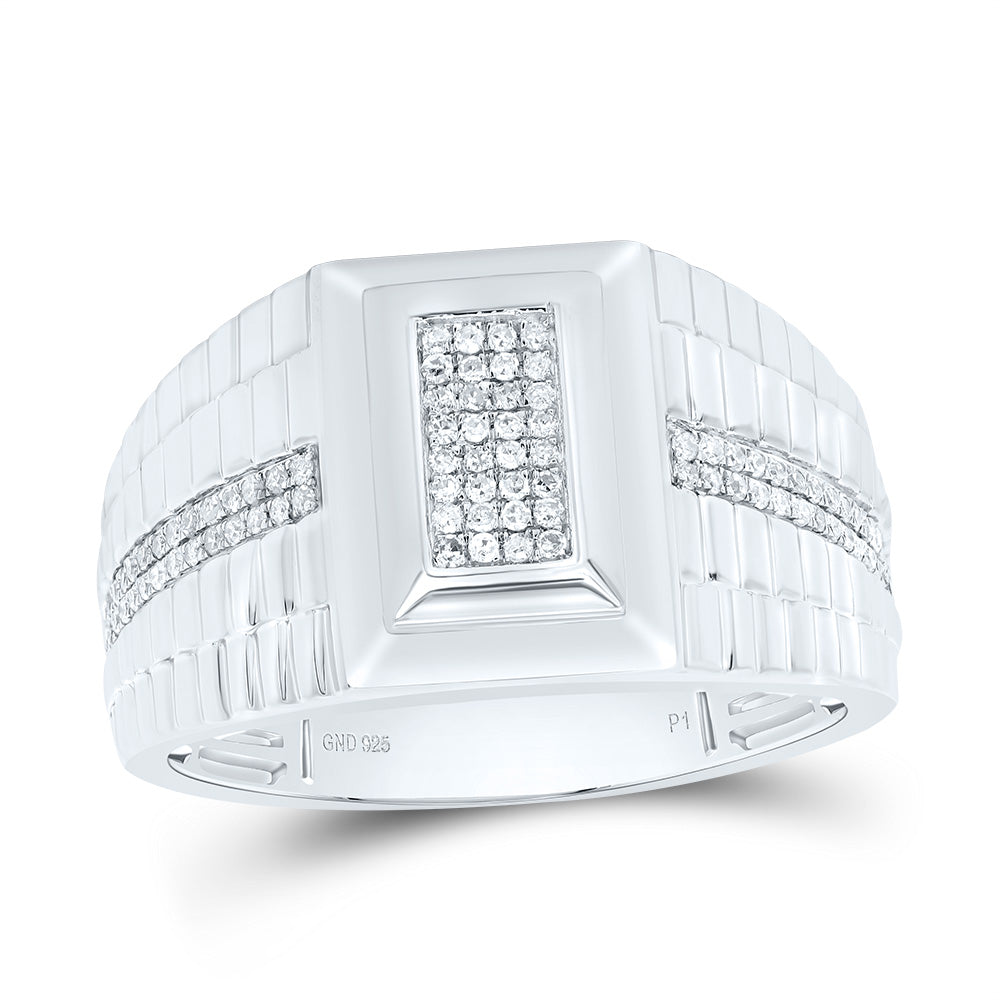 Sterling Silver 1/4 CTW-Natural Diamond Men'S Ring 6.11 Gram