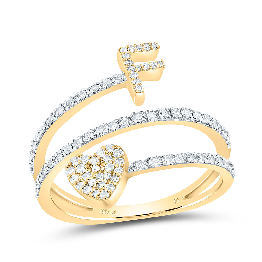 10K Yellow Gold 3/8 CTW-Natural Diamond Gift Initial "F" Heart Ladies Ring 2.53 Gram