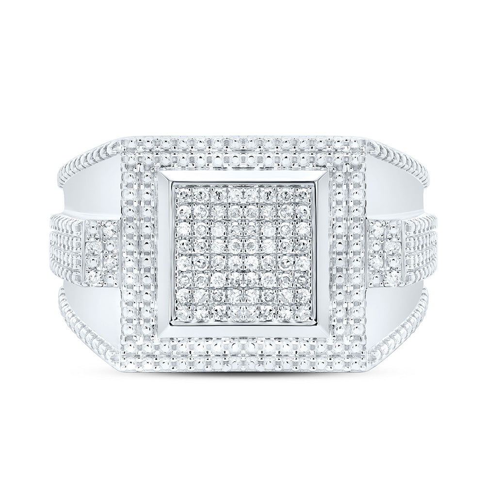 Sterling Silver 3/8 CTW-Natural Diamond Men'S Ring 8.93 Gram