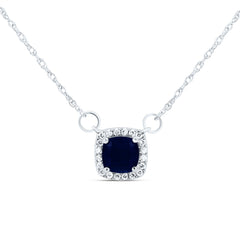 14K White Gold 1/12 CTW-Natural Diamond 5X5MM Cu-Bs Natural Gemstone Cushion Necklace (18 Inch ) 0.66 Gram