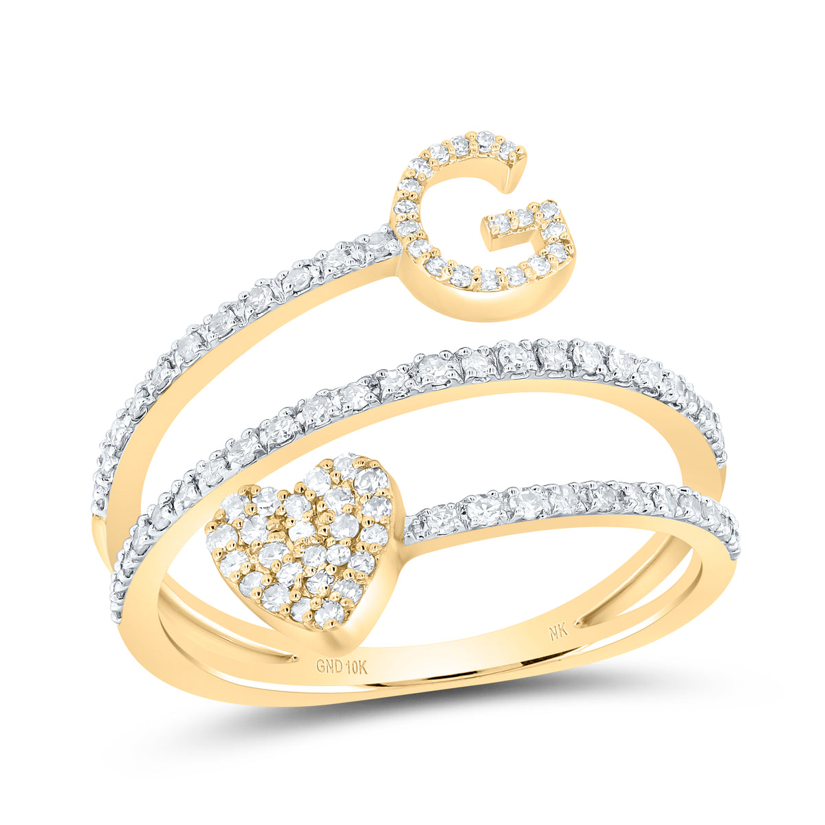 10K Yellow Gold 3/8 CTW-Natural Diamond Gift Initial "G" Heart Ladies Ring 2.50 Gram