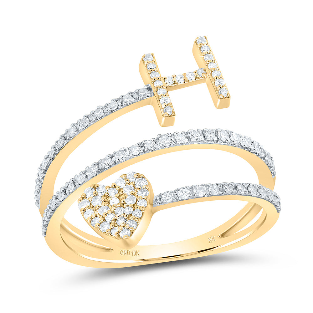 10K Yellow Gold 3/8 CTW-Natural Diamond Gift Initial "H" Heart Ladies Ring 2.57 Gram