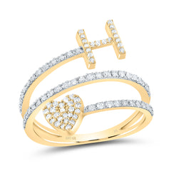 10K Yellow Gold 3/8 CTW-Natural Diamond Gift Initial "H" Heart Ladies Ring 2.57 Gram
