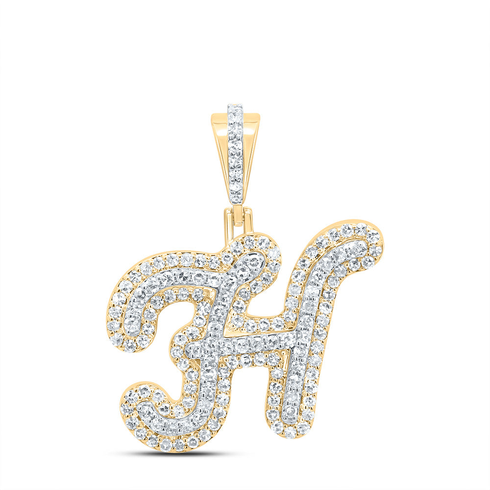 10K Yellow Gold 1/2 CTW-Natural Diamond Fashion Initial "H" Pendant 2.37 Gram