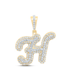10K Yellow Gold 1/2 CTW-Natural Diamond Fashion Initial "H" Pendant 2.37 Gram