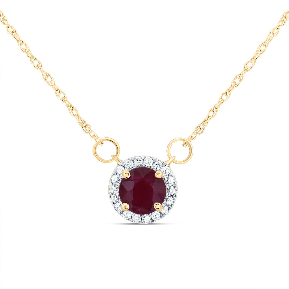 14K Yellow Gold 1/12 CTW-Natural Diamond 5X5MM Rd-Ru Natural Gemstone Round Necklace (18 Inch ) 0.48 Gram