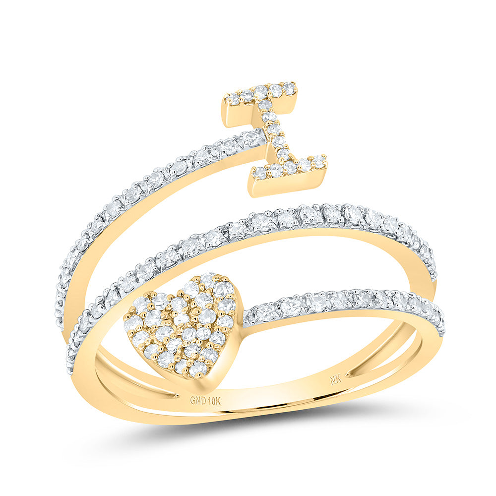 10K Yellow Gold 3/8 CTW-Natural Diamond Gift Initial "I" Heart Ladies Ring 2.60 Gram