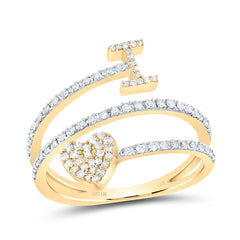 10K Yellow Gold 3/8 CTW-Natural Diamond Gift Initial "I" Heart Ladies Ring 2.60 Gram
