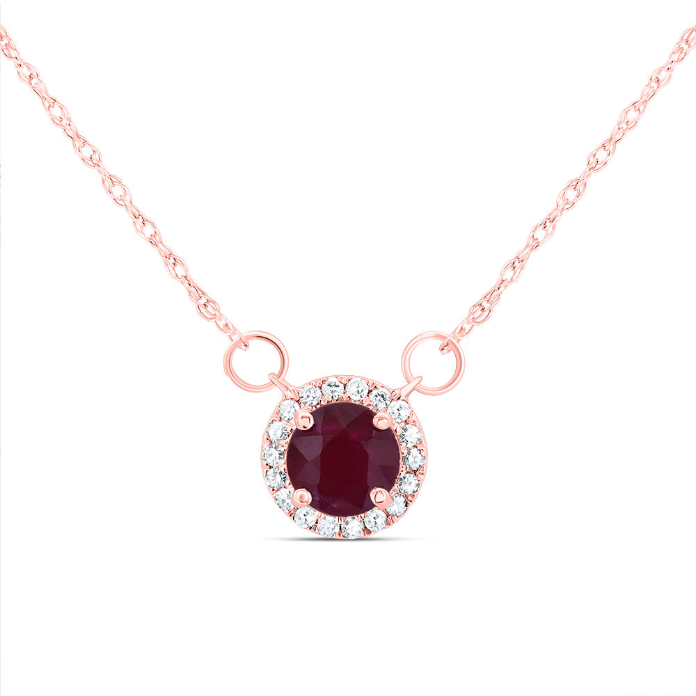 14K Rose Gold 1/12 CTW-Natural Diamond 5X5MM Rd-Ru Natural Gemstone Round Necklace (18 Inch ) 0.49 Gram