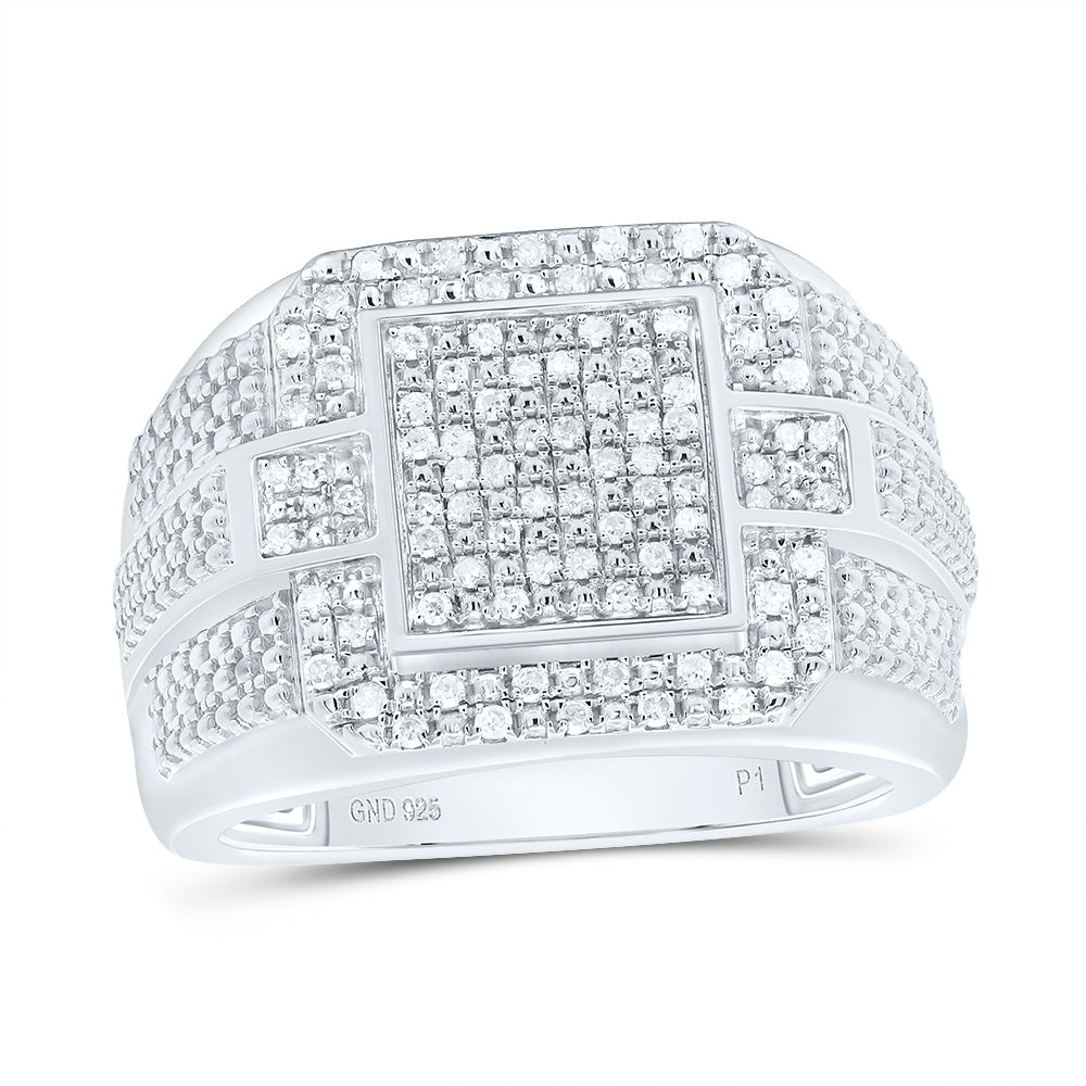 Sterling Silver 1/3 CTW-Natural Diamond Men'S Ring 10.19 Gram
