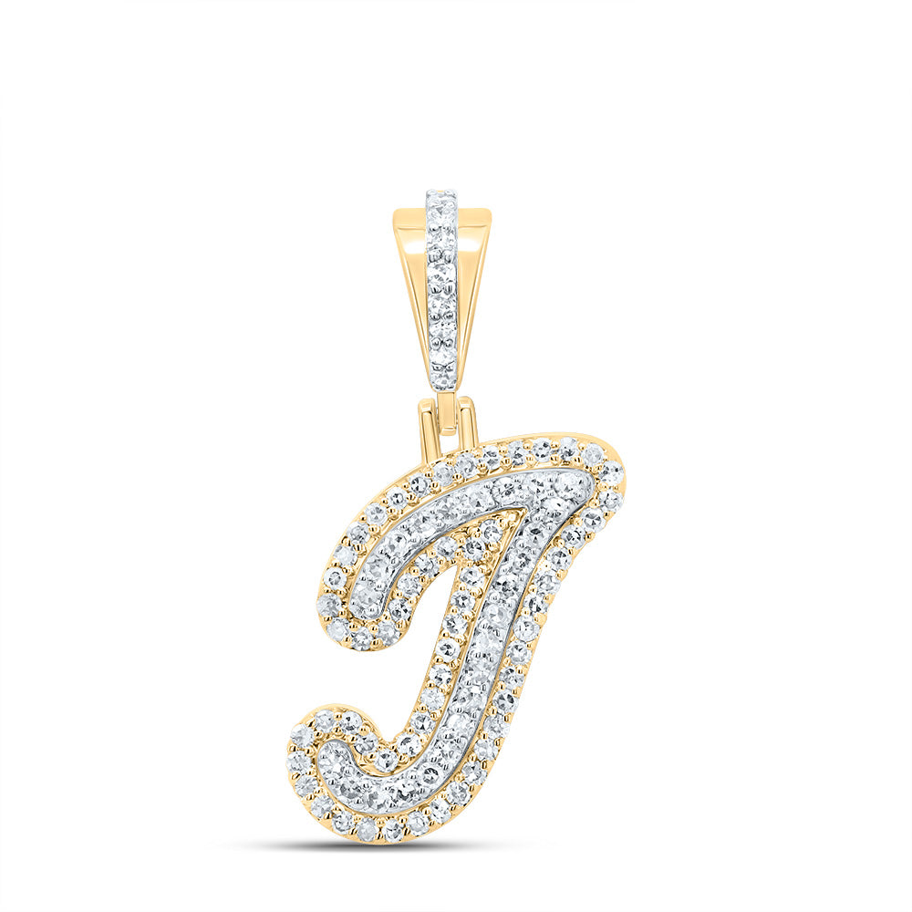 10K Yellow Gold 1/3 CTW-Natural Diamond Fashion Initial "J" Pendant 1.58 Gram