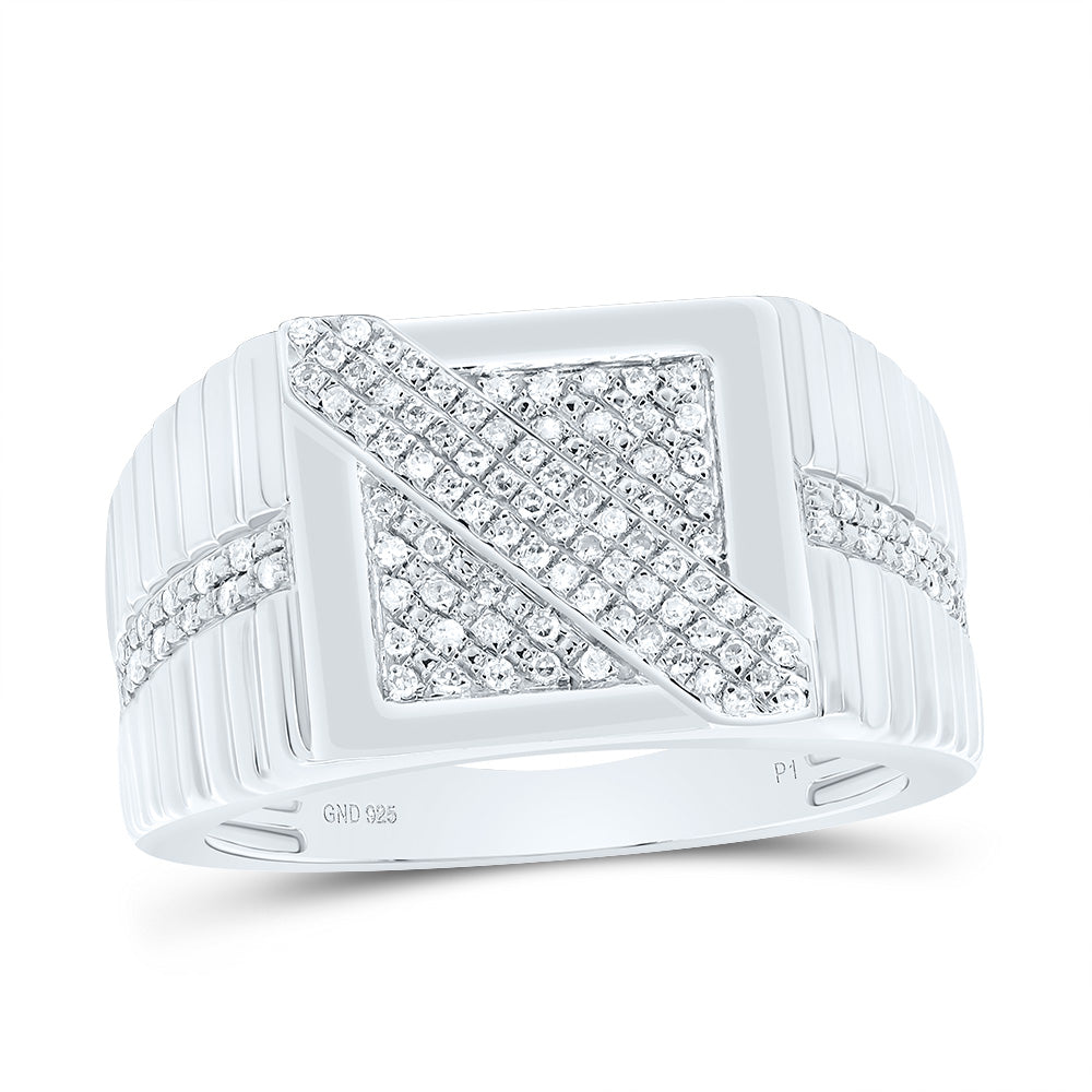 Sterling Silver 1/3 CTW-Natural Diamond Men'S Ring 6.24 Gram
