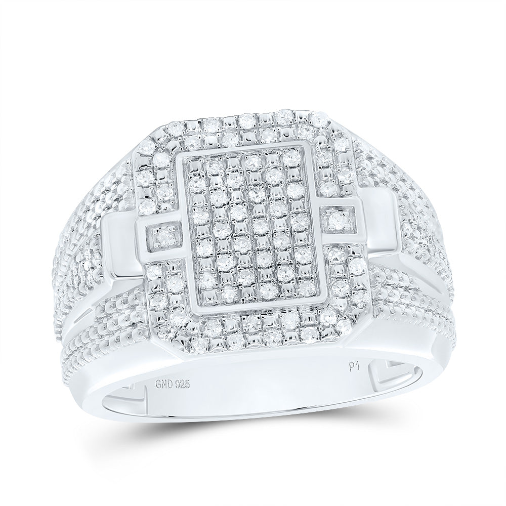 Sterling Silver 1/3 CTW-Natural Diamond Men'S Ring 9.09 Gram
