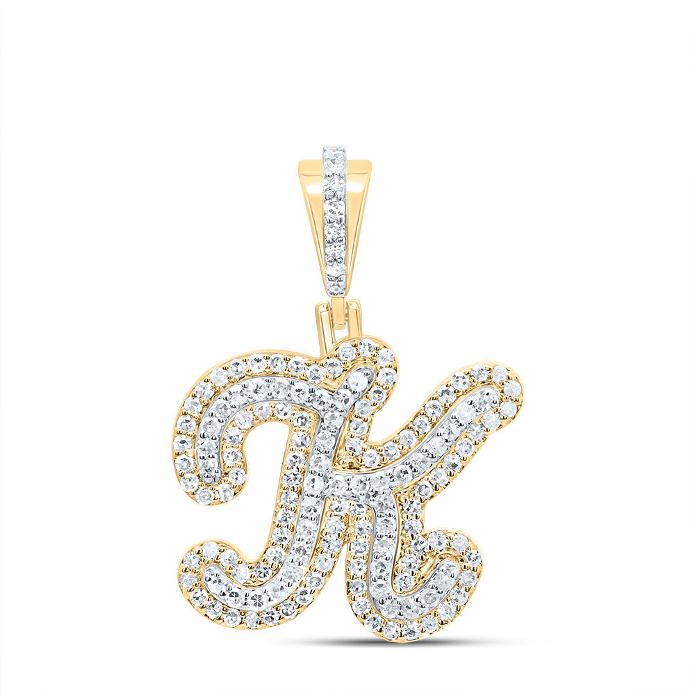 10K Yellow Gold 1/2 CTW-Natural Diamond Fashion Initial "K" Pendant 2.28 Gram