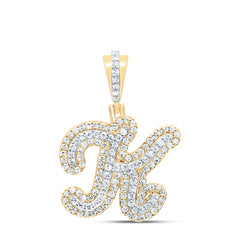 10K Yellow Gold 1/2 CTW-Natural Diamond Fashion Initial "K" Pendant 2.28 Gram