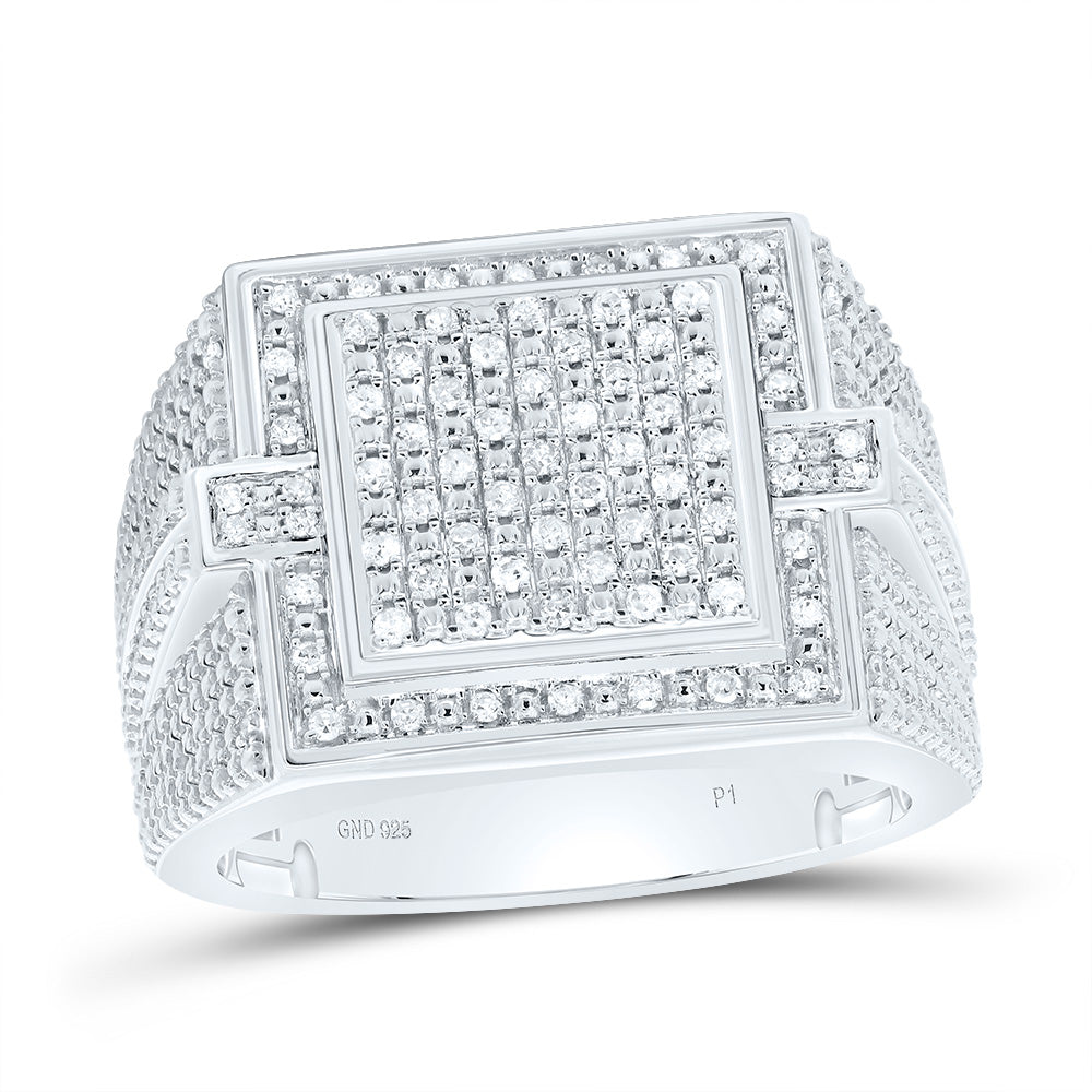 Sterling Silver 1/3 CTW-Natural Diamond Men'S Ring 10.64 Gram