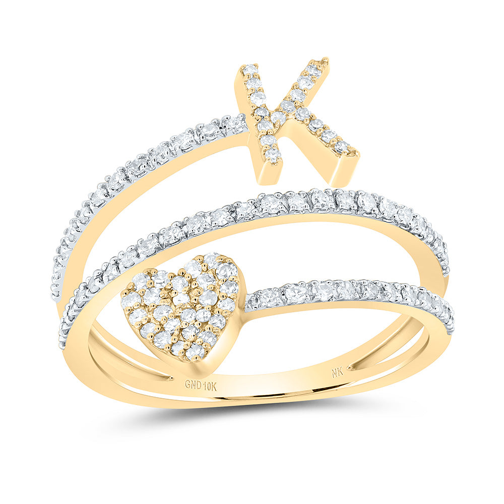 10K Yellow Gold 3/8 CTW-Natural Diamond Gift Initial "K" Heart Ladies Ring 2.48 Gram