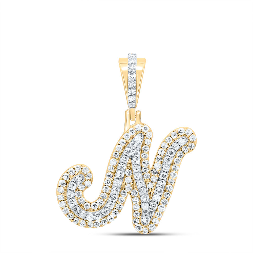 10K Yellow Gold 3/8 CTW-Natural Diamond Fashion Initial "N" Pendant 2.12 Gram