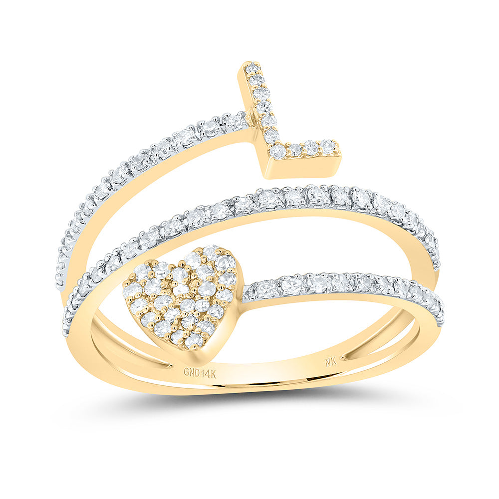 14K Yellow Gold 3/8 CTW-Natural Diamond Gift Initial "L" Heart Ladies Ring 2.78 Gram