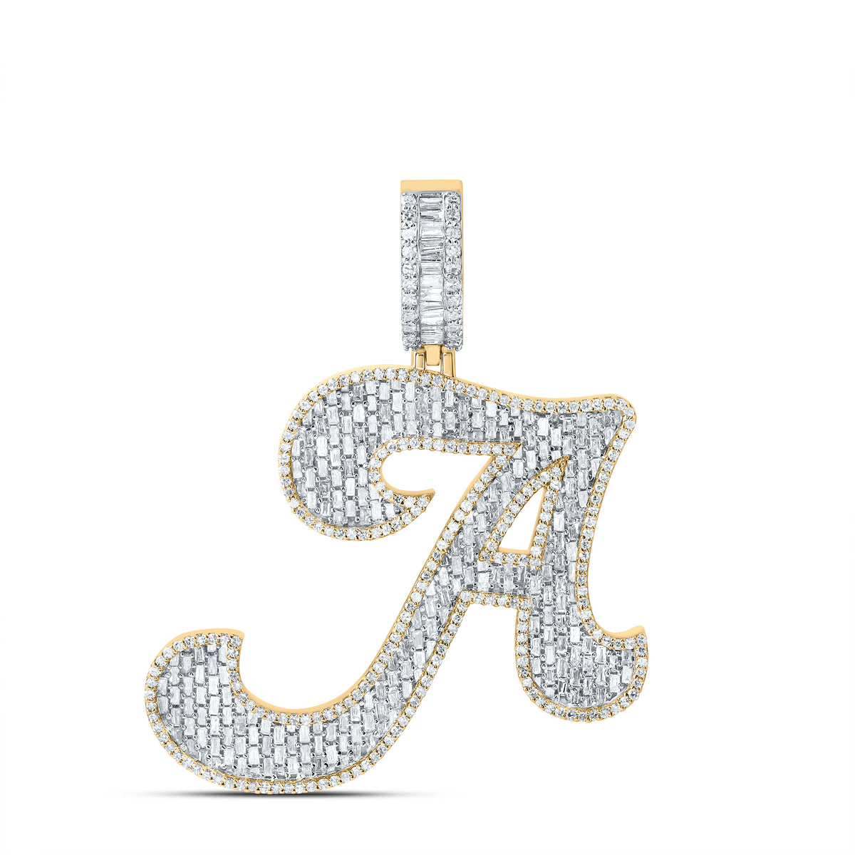 10K Yellow Gold 2 3/8 CTW-Natural Diamond Fashion Initial "A" Pendant 9.06 Gram