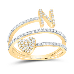 10K Yellow Gold 3/8 CTW-Natural Diamond Gift Initial "N" Heart Ladies Ring 2.63 Gram