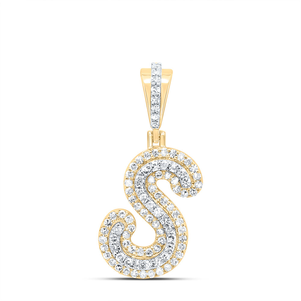 10K Yellow Gold 1/3 CTW-Natural Diamond Fashion Initial "S" Pendant 1.55 Gram