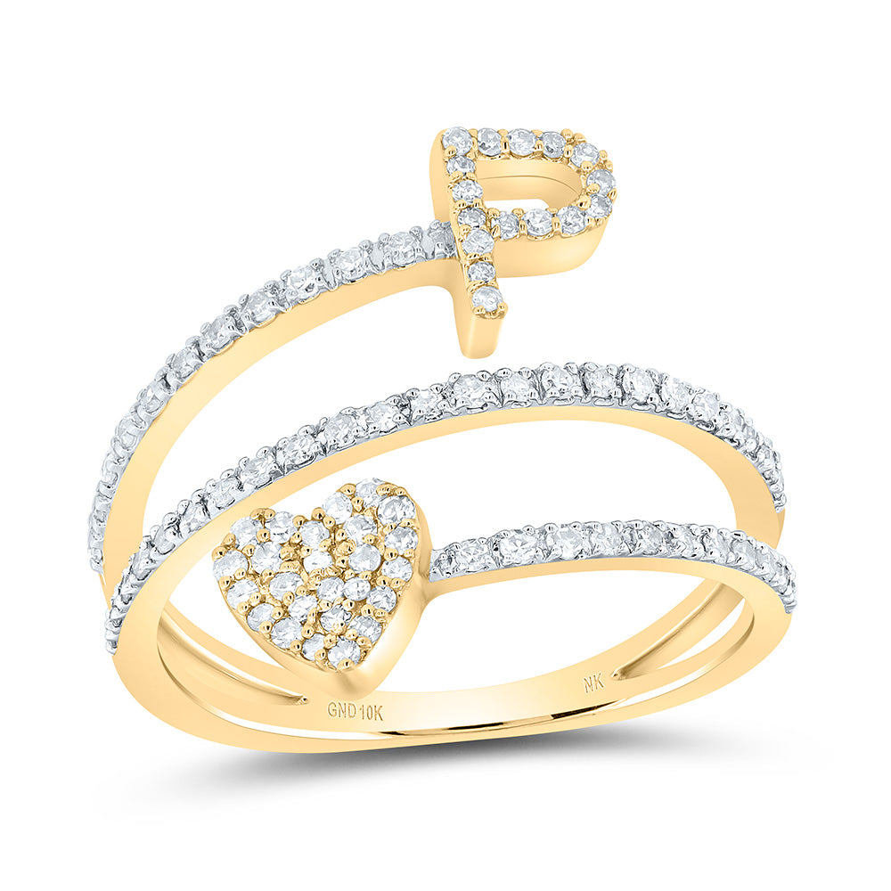 10K Yellow Gold 3/8 CTW-Natural Diamond Gift Initial "P" Heart Ladies Ring 2.45 Gram