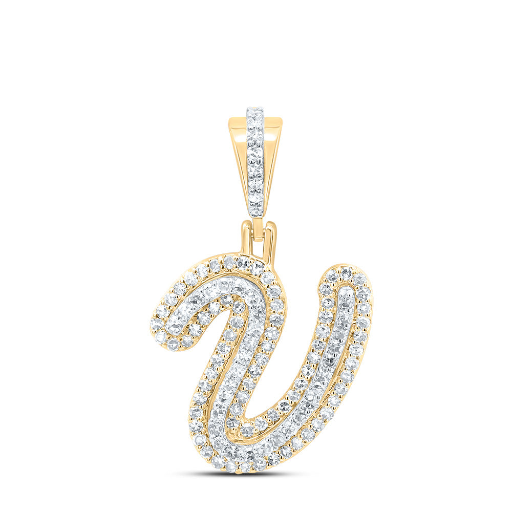10K Yellow Gold 3/8 CTW-Natural Diamond Fashion Initial "V" Pendant 1.81 Gram