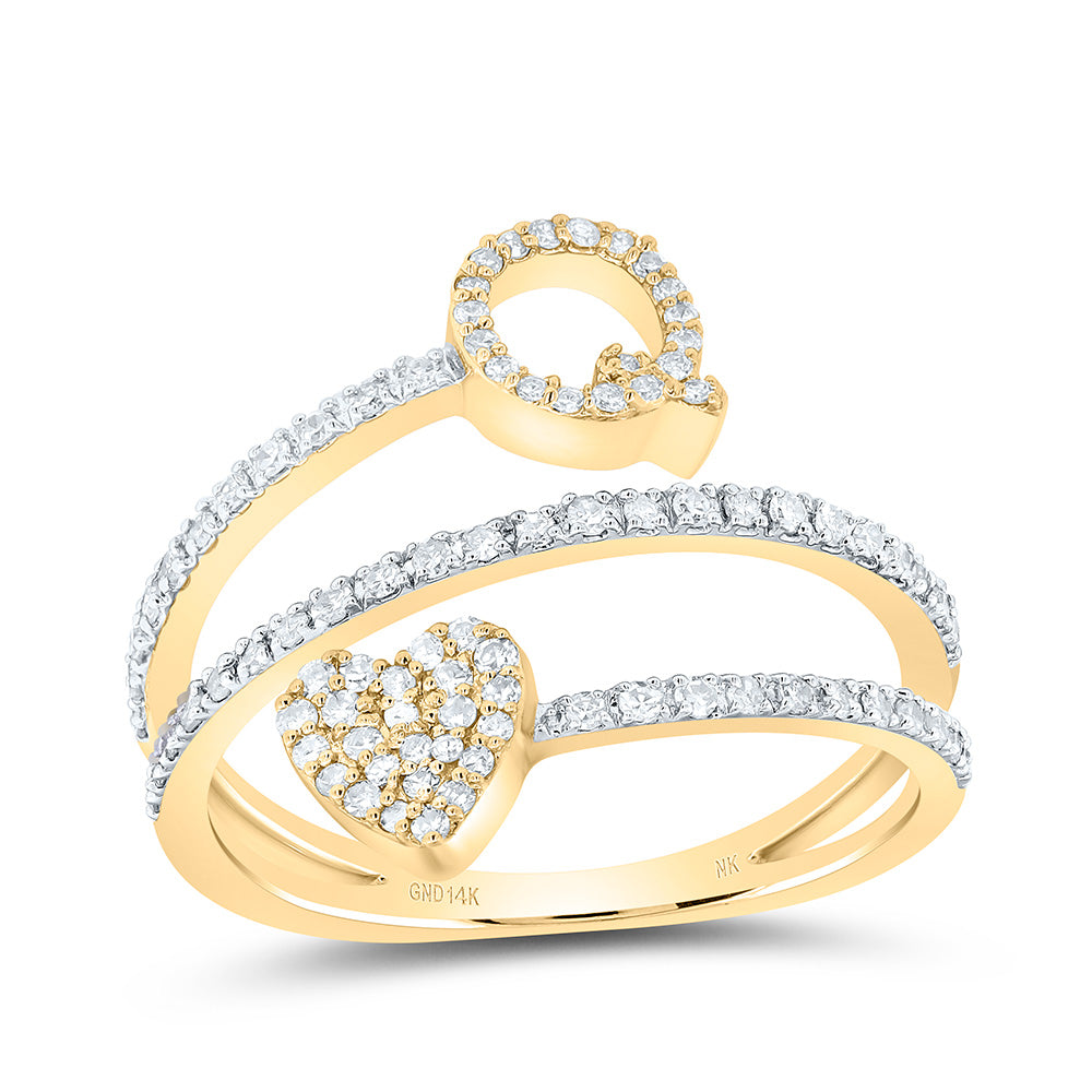 14K Yellow Gold 3/8 CTW-Natural Diamond Gift Initial "Q" Heart Ladies Ring 3.03 Gram