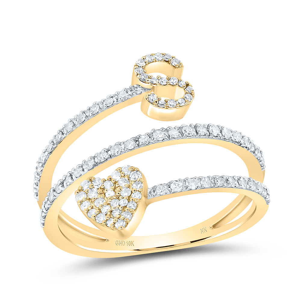 10K Yellow Gold 3/8 CTW-Natural Diamond Gift Initial "S" Heart Ladies Ring 2.69 Gram