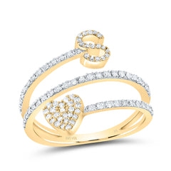 14K Yellow Gold 3/8 CTW-Natural Diamond Gift Initial "S" Heart Ladies Ring 3.01 Gram