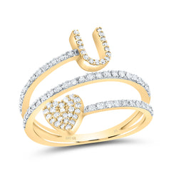 10K Yellow Gold 3/8 CTW-Natural Diamond Gift Initial "U" Heart Ladies Ring 2.54 Gram