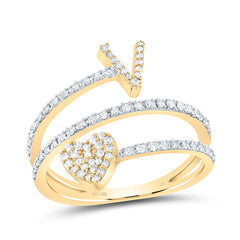10K Yellow Gold 3/8 CTW-Natural Diamond Gift Initial "V" Heart Ladies Ring 2.36 Gram