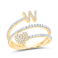 10K Yellow Gold 3/8 CTW-Natural Diamond Gift Initial "W" Heart Ladies Ring 2.74 Gram
