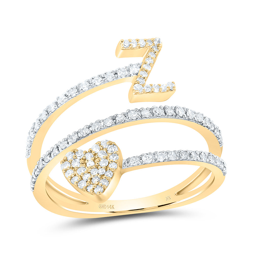 14K Yellow Gold 3/8 CTW-Natural Diamond Gift Initial "Z" Heart Ladies Ring 2.88 Gram