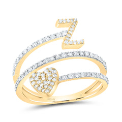 14K Yellow Gold 3/8 CTW-Natural Diamond Gift Initial "Z" Heart Ladies Ring 2.88 Gram