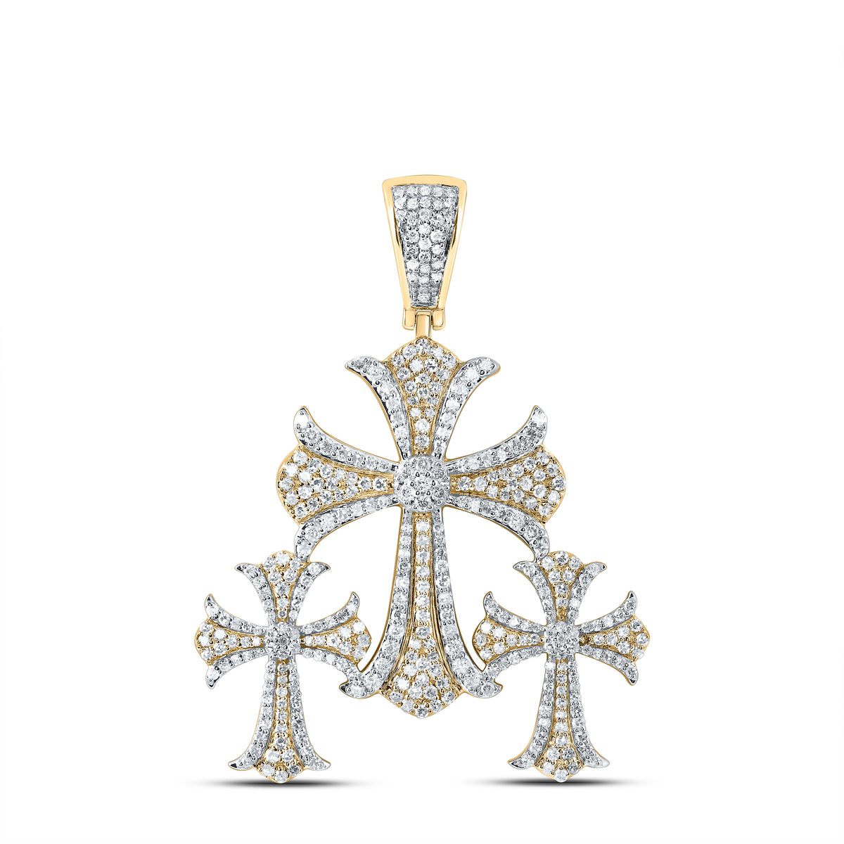 10K Yellow Gold 1 1/2 CTW-Natural Diamond Three Cross Men'S Charm 6.69 Gram